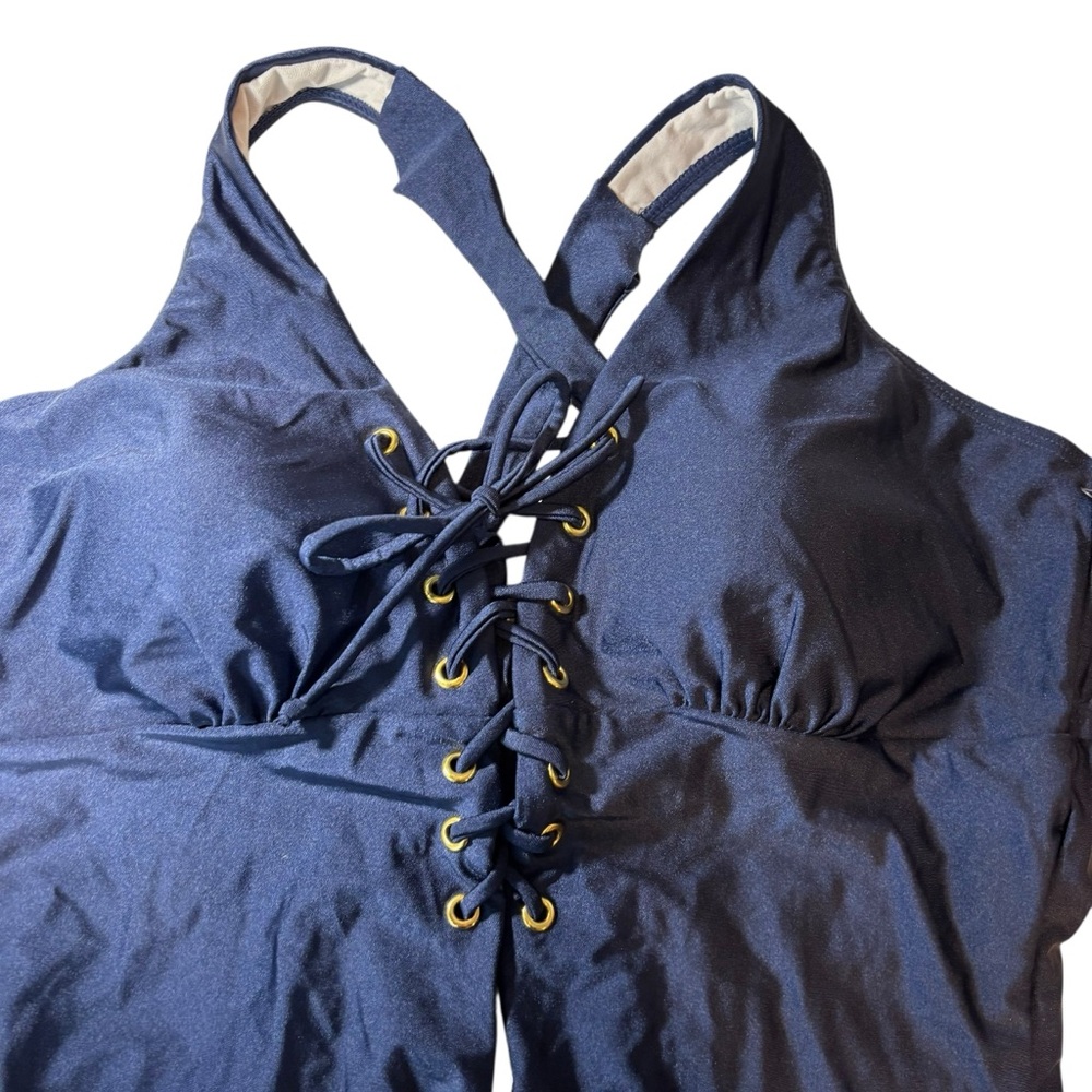 InGear Your Best Look navy lace up bathing suit one piece swim size 16 NWT - Picture 4 of 13